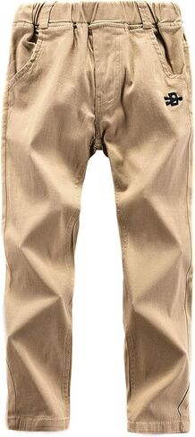 Boys‘ Solid Color Elastic Waist Cotton Pants with Embroidery for Kids in Saudi Arabia