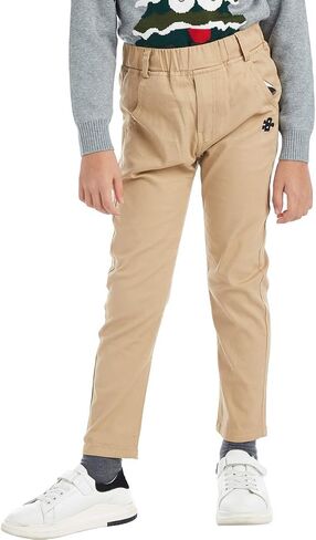 Boys‘ Solid Color Elastic Waist Cotton Pants with Embroidery for Kids in Saudi Arabia