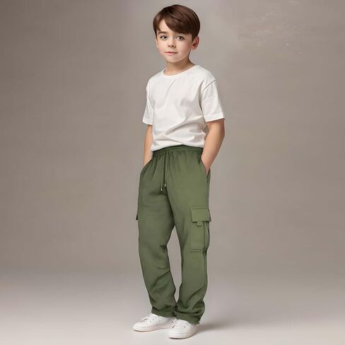 Boys Cargo Joggers Elastic Waist Casual Teens Boy Sweatpants Kids Workout Active Jogger Pants with Pockets 3-14 Years in Saudi Arabia