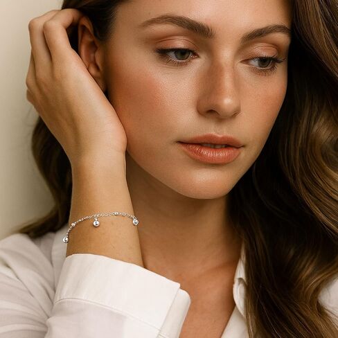 Lecalla 925 Sterling Silver Bracelets للنساء | مجوهرات 14K المطلية بالذهب | سوار سحر خفيف الوزن 7.5 بوصة | هدية سوار سحر الفضة لأمي وابنتها in Kuwait
