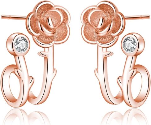 Reffeer Solid 925 Sterling Silver Flower Cuff Stud Earrings Wraps for Women Teens Flower Half Hoop Earrings Huggie in Saudi Arabia