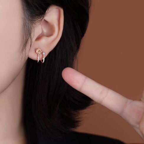 Reffeer Solid 925 Sterling Silver Flower Cuff Stud Earrings Wraps for Women Teens Flower Half Hoop Earrings Huggie in Saudi Arabia