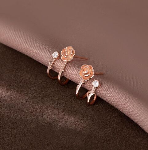 Reffeer Solid 925 Sterling Silver Flower Cuff Stud Earrings Wraps for Women Teens Flower Half Hoop Earrings Huggie in Saudi Arabia