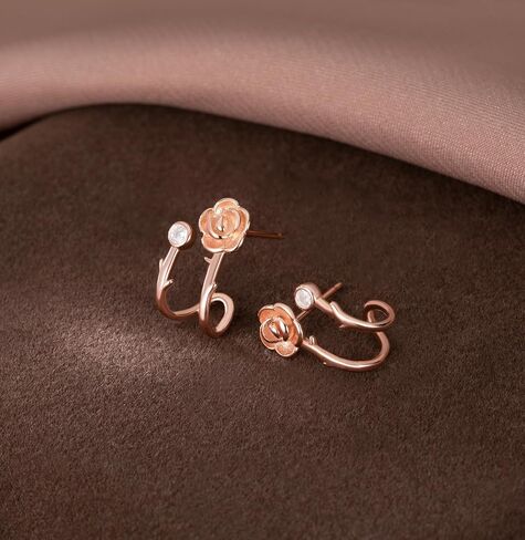 Reffeer Solid 925 Sterling Silver Flower Cuff Stud Earrings Wraps for Women Teens Flower Half Hoop Earrings Huggie in Saudi Arabia