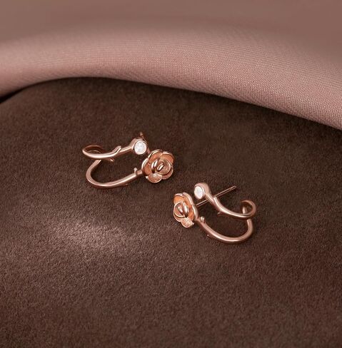 Reffeer Solid 925 Sterling Silver Flower Cuff Stud Earrings Wraps for Women Teens Flower Half Hoop Earrings Huggie in Saudi Arabia