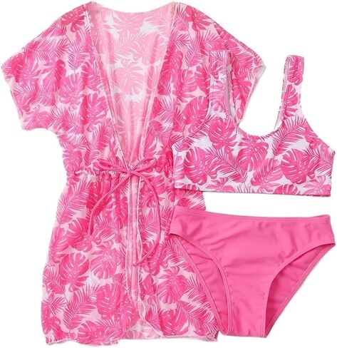 Teen Girl Swim Suits, Girl's 3 Piece Set Cute Floral Print Bikini Bathing Swim Suits with Beach Skirt Coverup in Saudi Arabia