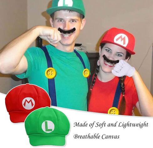 Santoy Super Wari and Walugi Halloween Cosplay Costume- Includes Adult Unisex Yellow Hat and Purple Cap, Mustache, Gloves, Buttons, Suspenders Accessories for Men and Women Party Supplies in Saudi Arabia