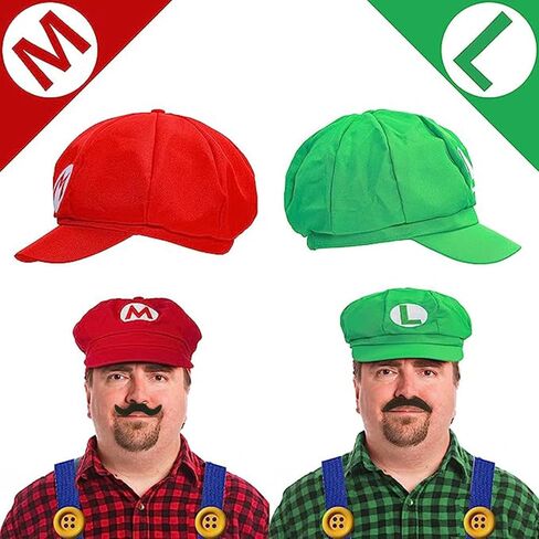 Santoy Super Wari and Walugi Halloween Cosplay Costume- Includes Adult Unisex Yellow Hat and Purple Cap, Mustache, Gloves, Buttons, Suspenders Accessories for Men and Women Party Supplies in Saudi Arabia