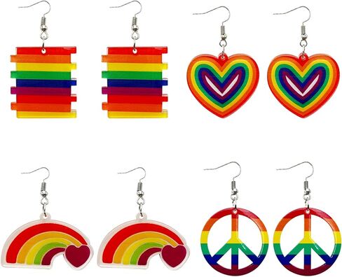 Pride Earrings for Women Men Rainbow Drop Earrings Heart Star Rainbow Dangle Earring Set Love Wins Pride Jewelry for Women Girls Men (A) in Saudi Arabia