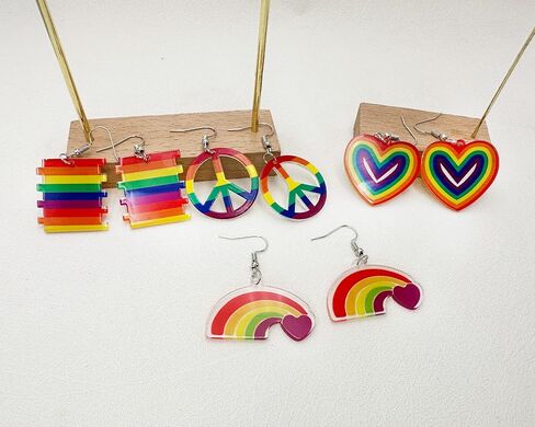 Pride Earrings for Women Men Rainbow Drop Earrings Heart Star Rainbow Dangle Earring Set Love Wins Pride Jewelry for Women Girls Men (A) in Saudi Arabia