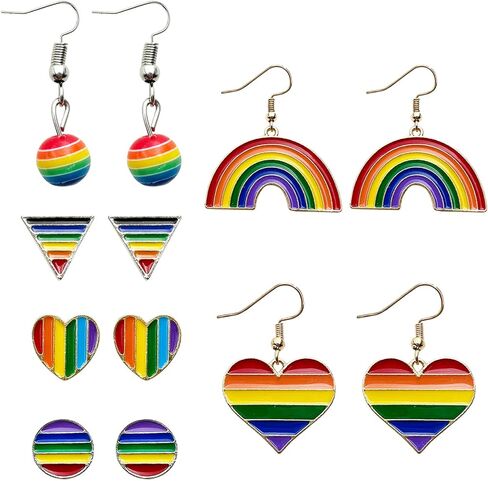 Pride Earrings for Women Men Rainbow Drop Earrings Heart Star Rainbow Dangle Earring Set Love Wins Pride Jewelry for Women Girls Men (A) in Saudi Arabia