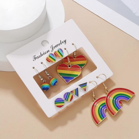 Pride Earrings for Women Men Rainbow Drop Earrings Heart Star Rainbow Dangle Earring Set Love Wins Pride Jewelry for Women Girls Men (A) in Saudi Arabia