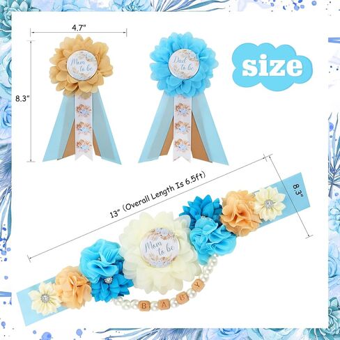 مجموعة وشاح الأمومة من JOYMEMO Green Boho Pampas Grass Baby Shower Maternity - حزام البطن المزين بالزهور من Pampas ودبابيس للأم تو بي والأب تو بي، لوازم حفلات الحمل الجديدة للآباء والأمهات in Saudi Arabia