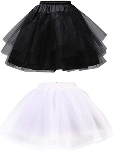 Women Girls Double Layers Solid Color Short Tulle Petticoats Elastic Waistband A in Saudi Arabia