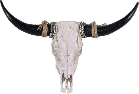 XOUXYJUN 31inch Cow Skull Wall Decor, Long Horn Wall Hanging Decor,Wall Hanging Faux Longhorn Skull Faux Taxidermy Animal Head, Handmade Decor Home Sculpture Faux Bull Horns for Wall (Black) in Saudi Arabia