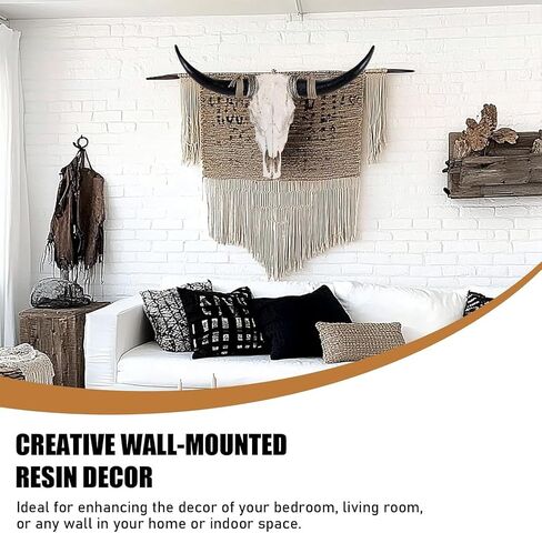 XOUXYJUN 31inch Cow Skull Wall Decor, Long Horn Wall Hanging Decor,Wall Hanging Faux Longhorn Skull Faux Taxidermy Animal Head, Handmade Decor Home Sculpture Faux Bull Horns for Wall (Black) in Saudi Arabia