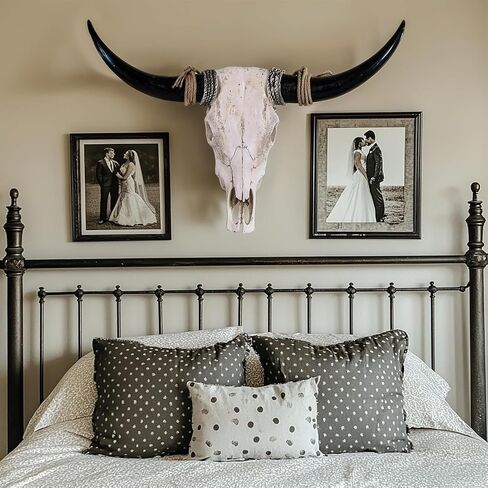 XOUXYJUN 31inch Cow Skull Wall Decor, Long Horn Wall Hanging Decor,Wall Hanging Faux Longhorn Skull Faux Taxidermy Animal Head, Handmade Decor Home Sculpture Faux Bull Horns for Wall (Black) in Saudi Arabia