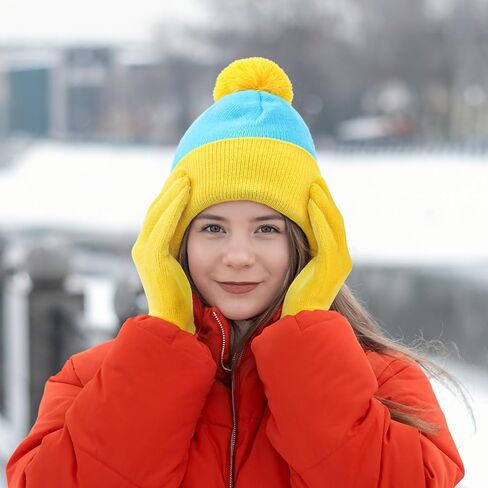 Shinymoon 2 Sets Winter Knit Pom Beanie Hat and Gloves Set Halloween Character Cosplay Headwear Knitted Pompom Cuff in Kuwait