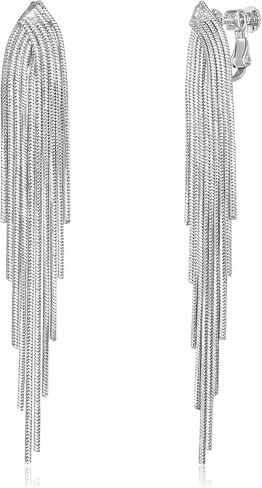 FANZE Clip on Earrings Women, Gold Silver Statement Earrings, Dangle Earrings for Women, Tassel Earrings for Women in Kuwait
