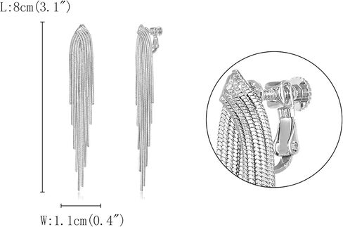 FANZE Clip on Earrings Women, Gold Silver Statement Earrings, Dangle Earrings for Women, Tassel Earrings for Women in Kuwait