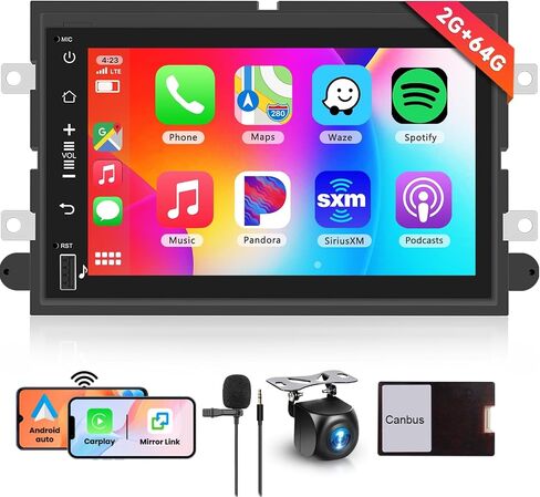 راديو سيارة أندرويد 2G + 64G لسيارة Ford F150/F250/F350/E250/E350 مع Carplay Android Auto، شاشة لمس عالية الدقة 7 بوصات بلوتوث ستيريو داخل لوحة القيادة يدعم WiFi GPS Navi AHD كاميرا احتياطية USB FM/RDS SWC in Saudi Arabia