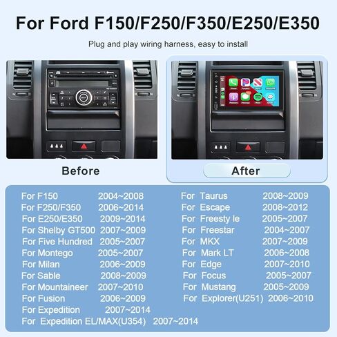 راديو سيارة أندرويد 2G + 64G لسيارة Ford F150/F250/F350/E250/E350 مع Carplay Android Auto، شاشة لمس عالية الدقة 7 بوصات بلوتوث ستيريو داخل لوحة القيادة يدعم WiFi GPS Navi AHD كاميرا احتياطية USB FM/RDS SWC in Saudi Arabia