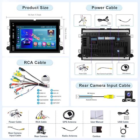 راديو سيارة أندرويد 2G + 64G لسيارة Ford F150/F250/F350/E250/E350 مع Carplay Android Auto، شاشة لمس عالية الدقة 7 بوصات بلوتوث ستيريو داخل لوحة القيادة يدعم WiFi GPS Navi AHD كاميرا احتياطية USB FM/RDS SWC in Saudi Arabia