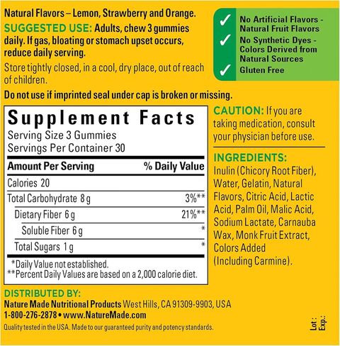 Nature Made Fiber 6 g, Dietary Supplement for Digestive Health Support, 90 Fiber Gummies, 30 Day Supply in Saudi Arabia