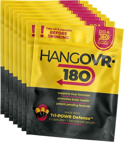 Hangovr 180 Tri -Power قبل شرب الدفاع 4 حزمة - دعم صحة الكبد والدماغ ، وشعور طاقة طاقة وأفضل - - خذ قبل الشرب من أجل الراحة ، 3 كبسولات لكل كيس in Saudi Arabia