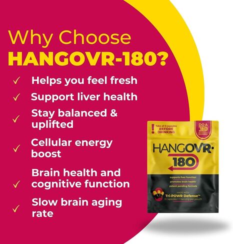 Hangovr 180 Tri -Power قبل شرب الدفاع 4 حزمة - دعم صحة الكبد والدماغ ، وشعور طاقة طاقة وأفضل - - خذ قبل الشرب من أجل الراحة ، 3 كبسولات لكل كيس in Saudi Arabia