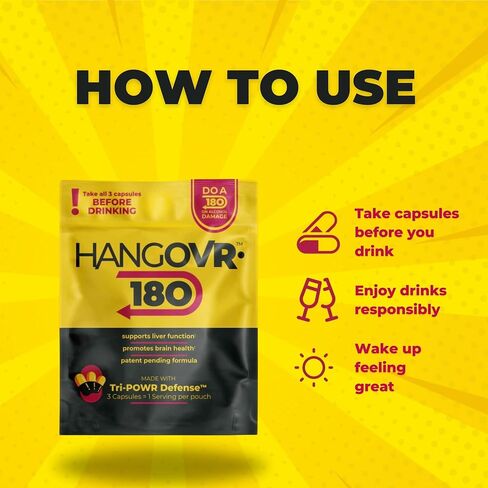 Hangovr 180 Tri -Power قبل شرب الدفاع 4 حزمة - دعم صحة الكبد والدماغ ، وشعور طاقة طاقة وأفضل - - خذ قبل الشرب من أجل الراحة ، 3 كبسولات لكل كيس in Saudi Arabia