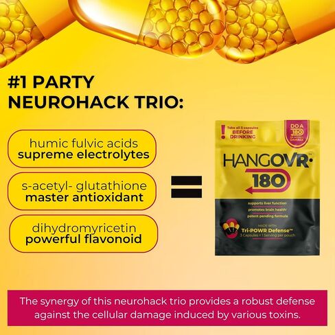 Hangovr 180 Tri -Power قبل شرب الدفاع 4 حزمة - دعم صحة الكبد والدماغ ، وشعور طاقة طاقة وأفضل - - خذ قبل الشرب من أجل الراحة ، 3 كبسولات لكل كيس in Saudi Arabia