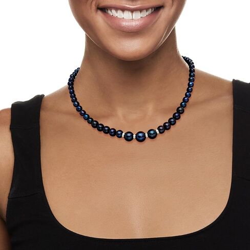 Ross-Simons 5-11.5mm Graduated Black Cultured Pearl Necklace With .24 ct. t.w. Diamonds and Sterling Silver in Saudi Arabia