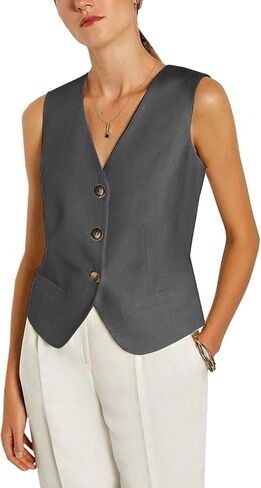 Women's Regular Fitted Suit Vest Business Dress Button Down Waistcoat in Saudi Arabia