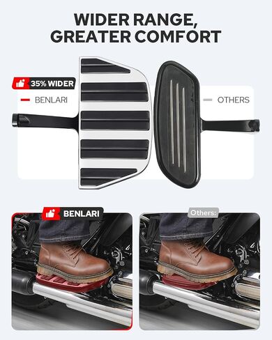 Benlari Passenger Floorboards Motorcycle Footboards Stainless Steel with Mount Kits Compatible with Harley Davidson Touring Road King Street Glide Road Glide Electra Glide 1993-2024 Style3(Black） in Saudi Arabia