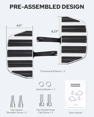 Benlari Passenger Floorboards Motorcycle Footboards Stainless Steel with Mount Kits Compatible with Harley Davidson Touring Road King Street Glide Road Glide Electra Glide 1993-2024 Style3(Black） in Saudi Arabia