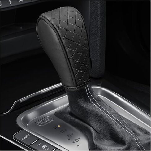 Leather Car Gear Shift Knob Cover, Anti-Slip Breathable Car Shifter Lever Cover, Automatic Shift Knob Handle Protector, Universal Auto Interior Decorative Accessory for Sedan, SUV (Black/Red) in Saudi Arabia