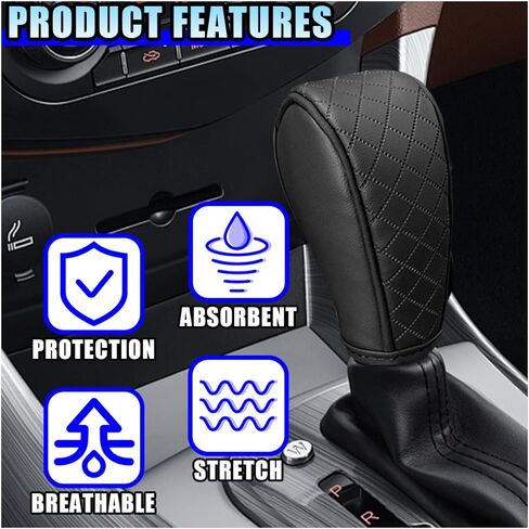 Leather Car Gear Shift Knob Cover, Anti-Slip Breathable Car Shifter Lever Cover, Automatic Shift Knob Handle Protector, Universal Auto Interior Decorative Accessory for Sedan, SUV (Black/Red) in Saudi Arabia