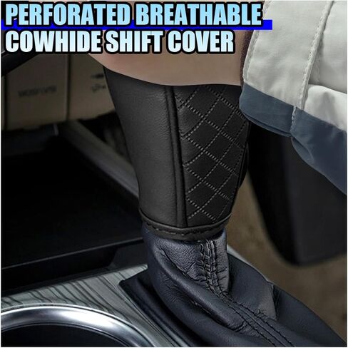 Leather Car Gear Shift Knob Cover, Anti-Slip Breathable Car Shifter Lever Cover, Automatic Shift Knob Handle Protector, Universal Auto Interior Decorative Accessory for Sedan, SUV (Black/Red) in Saudi Arabia