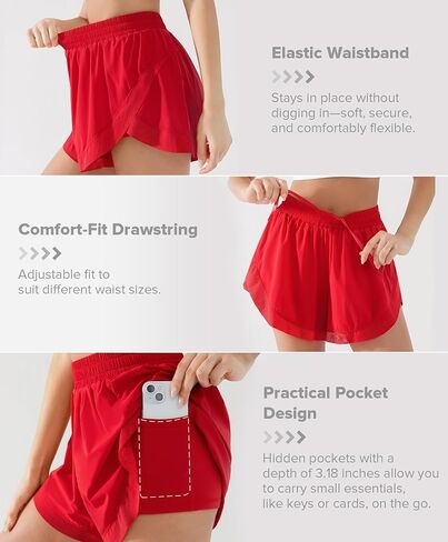 نساء 2 في 1 شورتات الجري 3 "بطانة مدمجة سريعة الجافة عالية الخصر مع جيوب صالة رياضية خفيفة الوزن in Kuwait