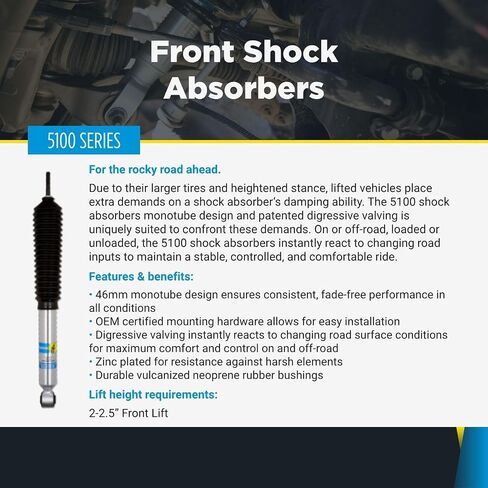 Pair of 5100 Front Monotube Shocks fits 2017 2024 F250 F350 Super Duty 4WD with 2-2.5" Front Lift | Improves Ride Quality, Handling & Comfort | Includes TrendsAuto Decal in Saudi Arabia