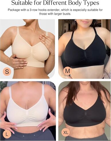 Wireless Supportive Bras for Women - Seamless Bralette No Underwire - Wirefree Brassiere with Extra Extenders 3 Hooks in Saudi Arabia