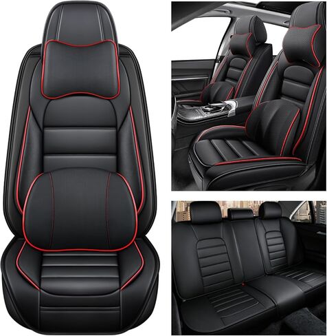 غطاء مقعد السيارة لـ Chevy Cruze 2011-2019 ، غطاء مقعد جلدي متميز ، أغطية مقعد للسيارات غير القابلة للتنفس غير القابلة للانزلاق مناسبة لمعظم السيارات ، (كلاسيكي الأسود والأحمر ، مجموعة كاملة مع وسادة) in Kuwait