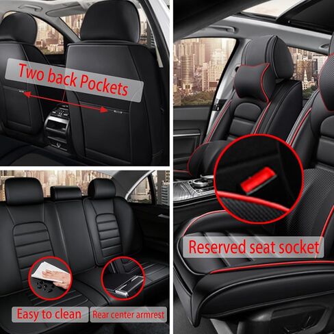 غطاء مقعد السيارة لـ Chevy Cruze 2011-2019 ، غطاء مقعد جلدي متميز ، أغطية مقعد للسيارات غير القابلة للتنفس غير القابلة للانزلاق مناسبة لمعظم السيارات ، (كلاسيكي الأسود والأحمر ، مجموعة كاملة مع وسادة) in Kuwait