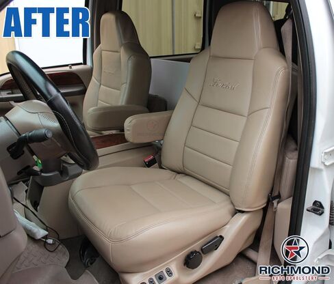 Richmond Auto Opholstery - غطاء مقعد جلدي بديل من جانب السائق ، تان (متوافق مع 2002 2003 2004 Ford Suber Limited 7.3L Diesel) in Kuwait