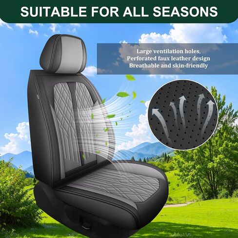 Full Set Car Seat Covers Fit for Nissan Rogue 2010-2023 2024 2025 Breathable Faux Leather Waterproof Seat Cushion with Airbag Compatible Automotive Interior Accessories (Black&Grey)-2 Rows 5 Seats in Saudi Arabia