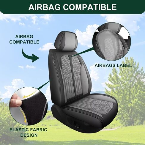 Full Set Car Seat Covers Fit for Nissan Rogue 2010-2023 2024 2025 Breathable Faux Leather Waterproof Seat Cushion with Airbag Compatible Automotive Interior Accessories (Black&Grey)-2 Rows 5 Seats in Saudi Arabia