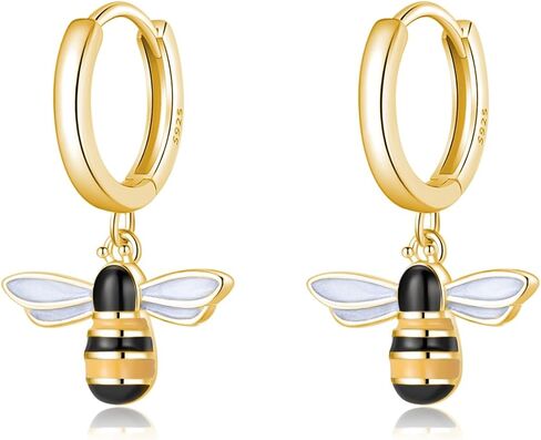 SLUYNZ Solid 925 Sterling Silver Bee Hoop Earrings for Women Teen Girls Cute Bee Huggie Earrings Drop Mother's Day Gifts in Saudi Arabia