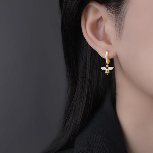 SLUYNZ Solid 925 Sterling Silver Bee Hoop Earrings for Women Teen Girls Cute Bee Huggie Earrings Drop Mother's Day Gifts in Saudi Arabia