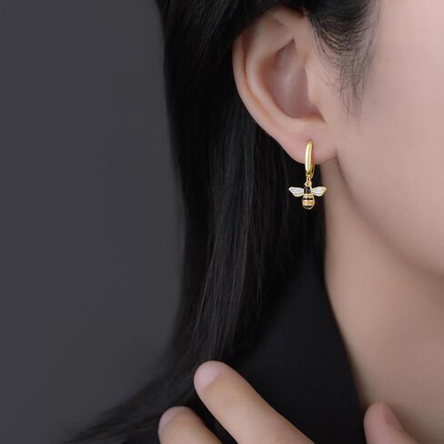 SLUYNZ Solid 925 Sterling Silver Bee Hoop Earrings for Women Teen Girls Cute Bee Huggie Earrings Drop Mother's Day Gifts in Saudi Arabia